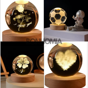 Lámpara Bola de Luz 3D Base de Madera